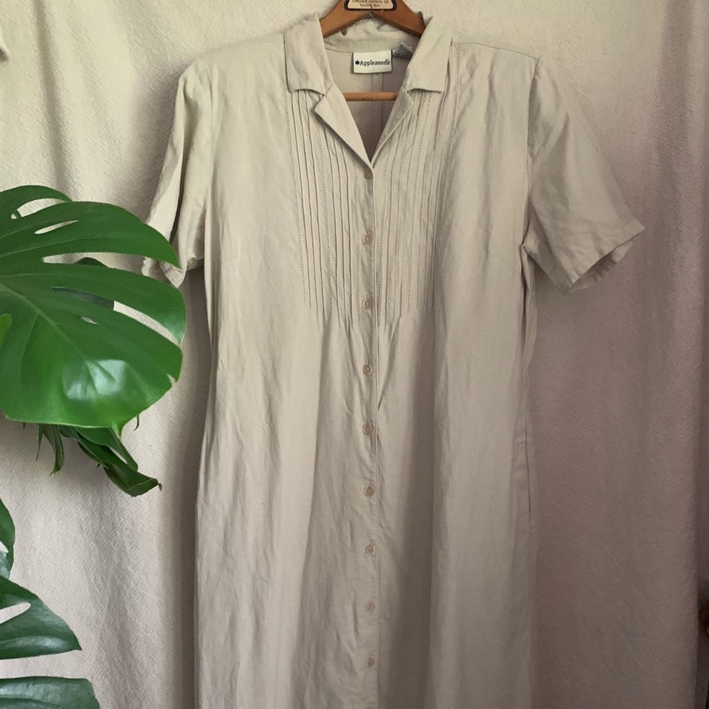 Cream linen midi dress